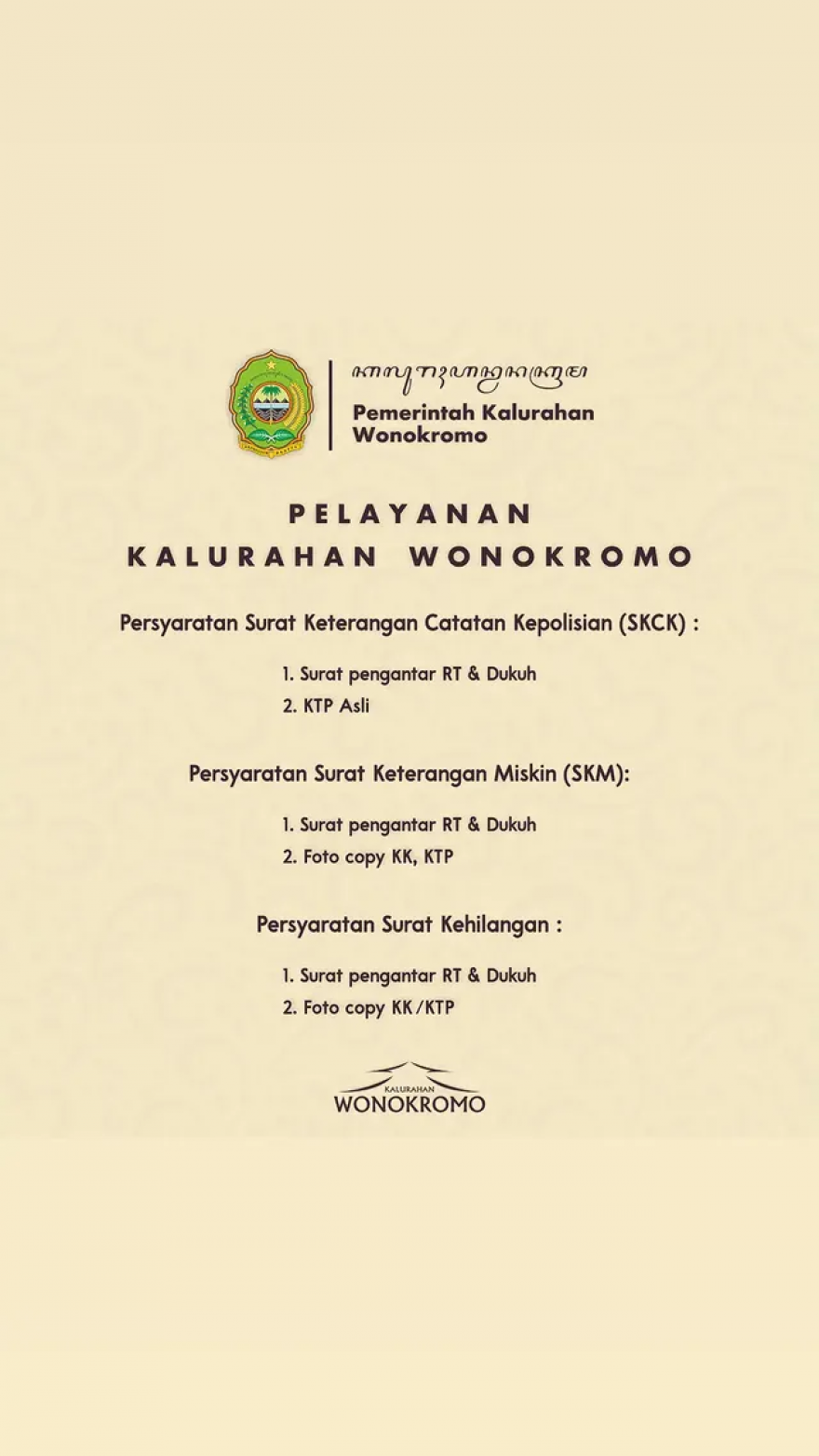 SYARAT–SYARAT PELAYANAN SKCK,SKTM dan SURAT KEHILANGAN